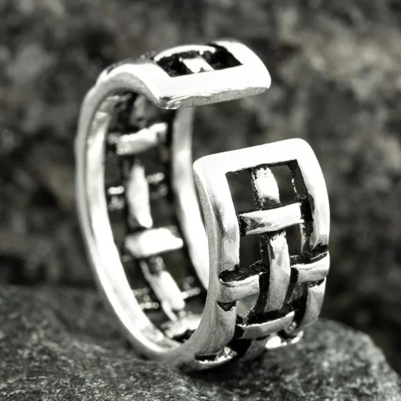 🌸VINTAGE NET ANTIQUE SILVER RESIZABLE HIPHOP PUNK RINGS FOR WOMAN & MAN, K488 - Picture 1 of 7